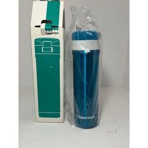 Tupperware Metallic OTG Flask Easy Open Insulated Travel Tumbler Blue NFZ08